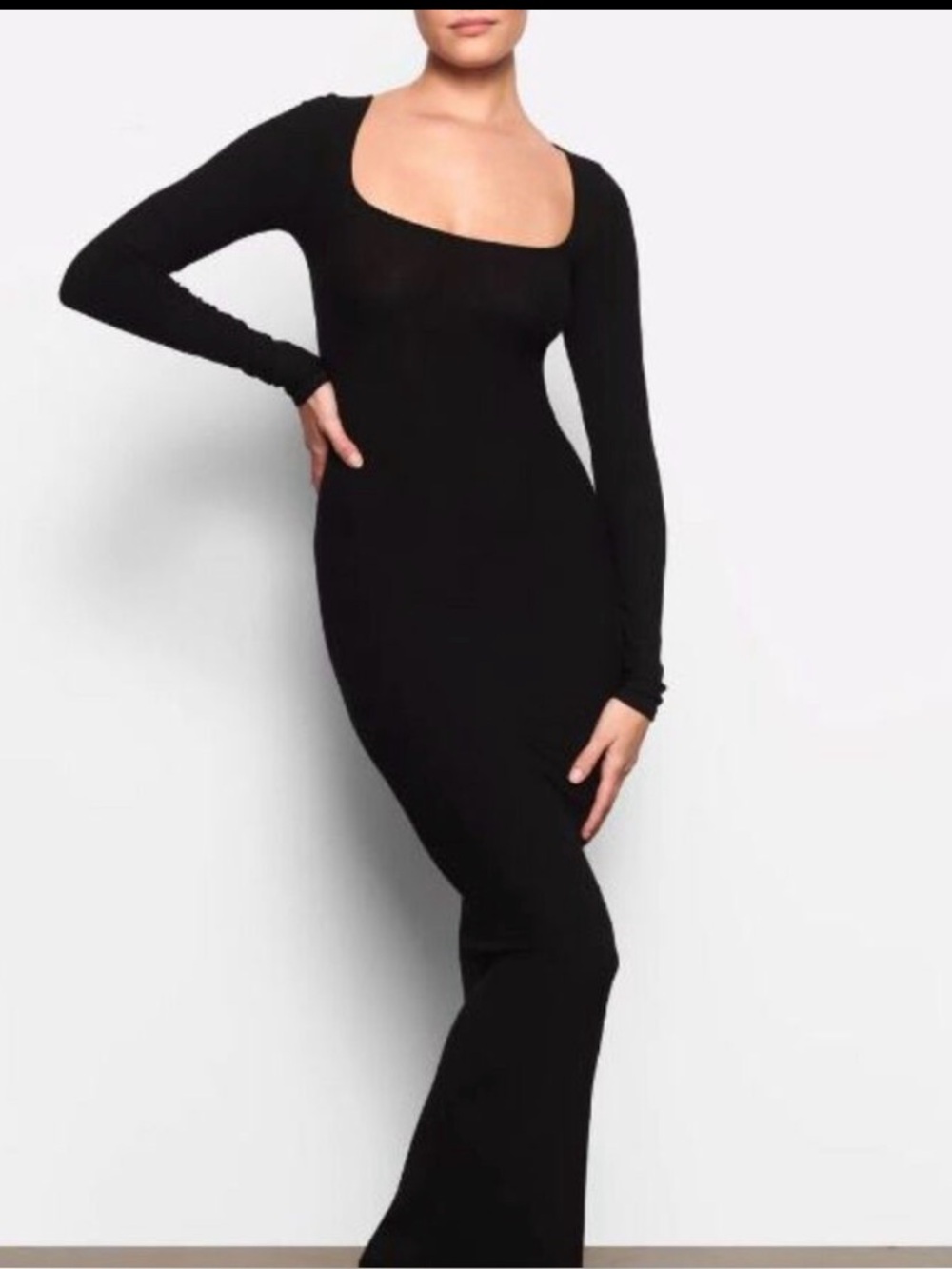 SKIMS Black Long Sleeve Maxi Dress